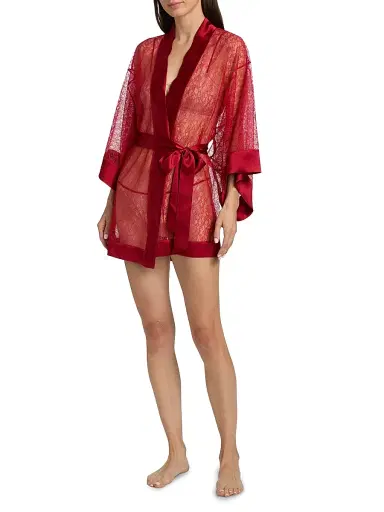 Kiki de Montparnasse Women's Petite Fleur Silk Lace Kimono-Style Robe - Red - Size Large | Thumbnail 2 Kiki de Montparnasse Women's Petite Fleur Silk Lace Kimono-Style Robe - Red - Size Large | Thumbnail 2