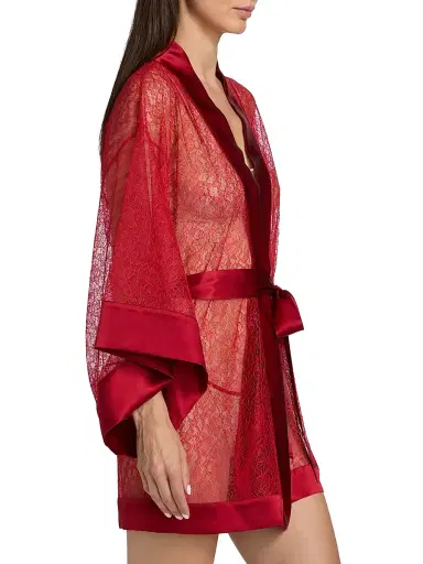 Kiki de Montparnasse Women's Petite Fleur Silk Lace Kimono-Style Robe - Red - Size Large | Thumbnail 4 Kiki de Montparnasse Women's Petite Fleur Silk Lace Kimono-Style Robe - Red - Size Large | Thumbnail 4