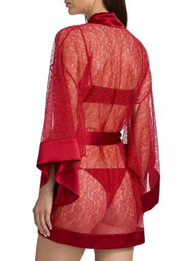 Kiki de Montparnasse Women's Petite Fleur Silk Lace Kimono-Style Robe - Red - Size Large | Thumbnail 5 Kiki de Montparnasse Women's Petite Fleur Silk Lace Kimono-Style Robe - Red - Size Large | Thumbnail 5