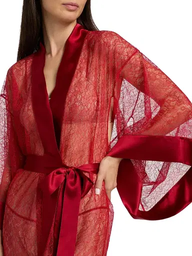 Kiki de Montparnasse Women's Petite Fleur Silk Lace Kimono-Style Robe - Red - Size Large | Thumbnail 6 Kiki de Montparnasse Women's Petite Fleur Silk Lace Kimono-Style Robe - Red - Size Large | Thumbnail 6