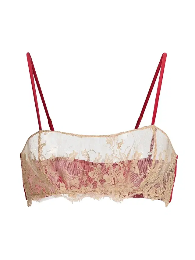 Women's Orchid Floral Lace & Stretch-Silk Bandeau Bra - Red