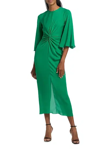 PRABAL GURUNG Women's Georgette Twist-Front Midi-Dress | Thumbnail 2 PRABAL GURUNG Women's Georgette Twist-Front Midi-Dress | Thumbnail 2