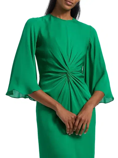 PRABAL GURUNG Women's Georgette Twist-Front Midi-Dress - Green - Size 0 | Thumbnail 6 PRABAL GURUNG Women's Georgette Twist-Front Midi-Dress - Green - Size 0 | Thumbnail 6