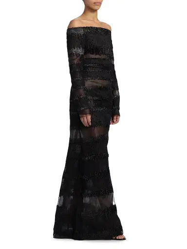 Atelier Prabal Gurung Women's Karolina Metallic Tulle Off-Shoulder Gown - Black | Thumbnail 2 Atelier Prabal Gurung Women's Karolina Metallic Tulle Off-Shoulder Gown - Black | Thumbnail 2