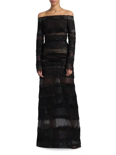 Atelier Prabal Gurung Women's Karolina Metallic Tulle Off-Shoulder Gown - Black | Thumbnail 3 Atelier Prabal Gurung Women's Karolina Metallic Tulle Off-Shoulder Gown - Black | Thumbnail 3