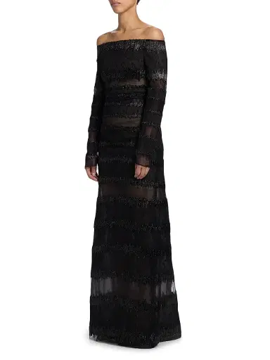 Atelier Prabal Gurung Women's Karolina Metallic Tulle Off-Shoulder Gown - Black | Thumbnail 4 Atelier Prabal Gurung Women's Karolina Metallic Tulle Off-Shoulder Gown - Black | Thumbnail 4