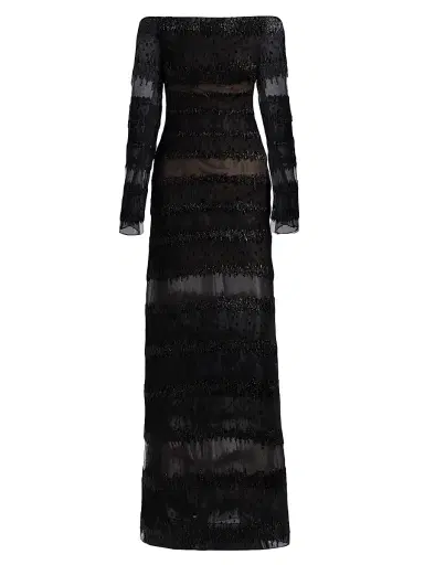 Atelier Prabal Gurung Women's Karolina Metallic Tulle Off-Shoulder Gown - Black | Thumbnail 1