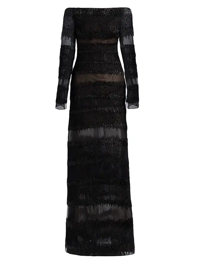 Women's Karolina Metallic Tulle Off-Shoulder Gown - Black