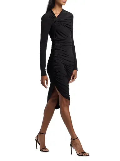 PRABAL GURUNG Women's Asymmetric Ruched Midi-Dress - Black - Size XL | Thumbnail 2 PRABAL GURUNG Women's Asymmetric Ruched Midi-Dress - Black - Size XL | Thumbnail 2