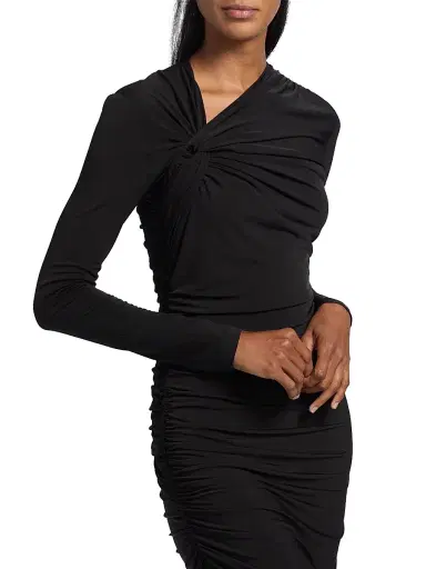 PRABAL GURUNG Women's Asymmetric Ruched Midi-Dress - Black - Size XL | Thumbnail 6 PRABAL GURUNG Women's Asymmetric Ruched Midi-Dress - Black - Size XL | Thumbnail 6