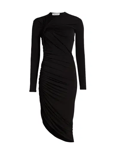 PRABAL GURUNG Women's Asymmetric Ruched Midi-Dress - Black - Size XL | Thumbnail 1 PRABAL GURUNG Women's Asymmetric Ruched Midi-Dress - Black - Size XL | Thumbnail 1