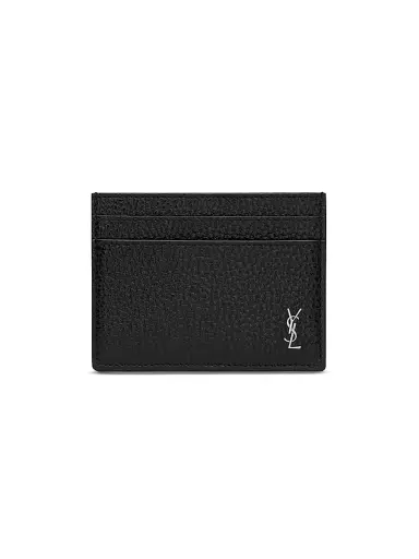 Saint Laurent Men's Tiny Cassandre Card Case in Grained Leather - Black | Thumbnail 1 Saint Laurent Men's Tiny Cassandre Card Case in Grained Leather - Black | Thumbnail 1