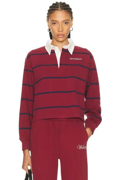 Sporty & Rich Serif Logo Rugby Polo Top | Thumbnail 1 Sporty & Rich Serif Logo Rugby Polo Top | Thumbnail 1