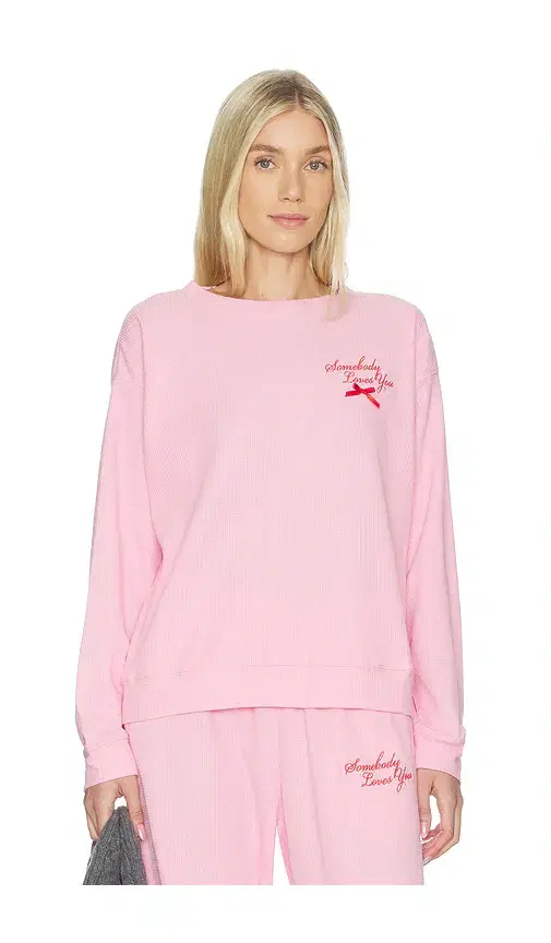 The Mayfair Group Somebody Love You Waffle Crewneck Sweatshirt