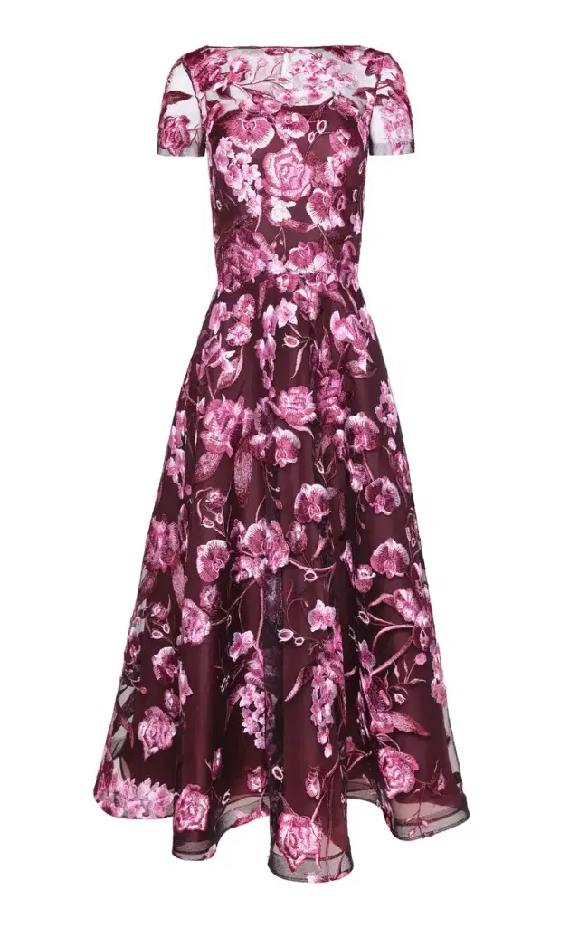 Floral Boatneck Cap Sleeve Midi Dress