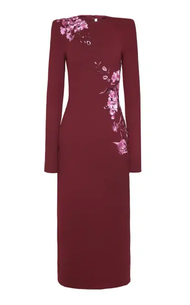 Naeem Khan Crepe Floral Applique Long Sleeve Cocktail Dress | Thumbnail 1