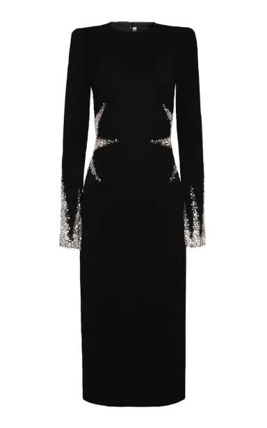 Naeem Khan Crystal Embellished Crepe Long Sleeve Midi Dress | Thumbnail 1