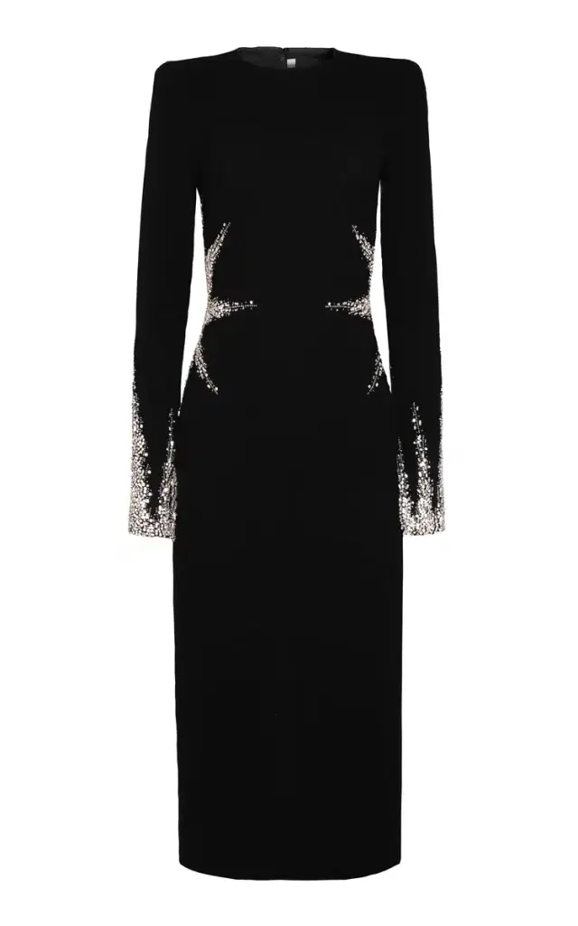 Naeem Khan Crystal Embellished Crepe Long Sleeve Midi Dress