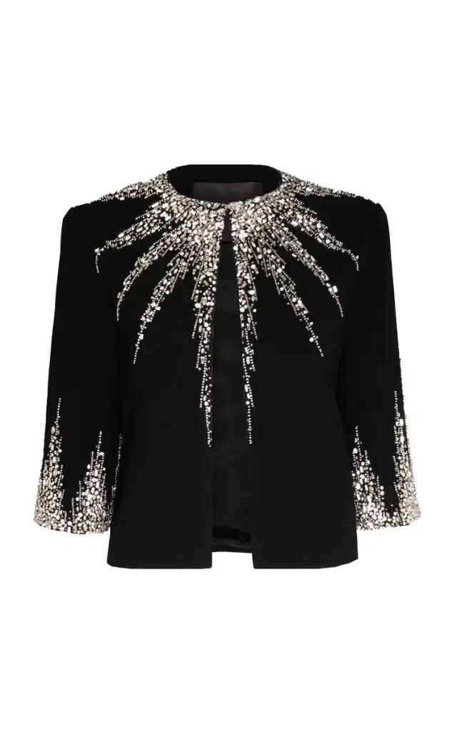Crystal Embellished Crepe 3/4 Sleeve Bolero