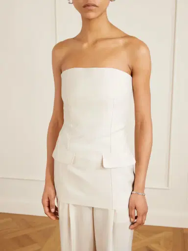 TOTEME Strapless Darted Wool And Silk-blend Crepe Bustier Top | Thumbnail 3 TOTEME Strapless Darted Wool And Silk-blend Crepe Bustier Top | Thumbnail 3