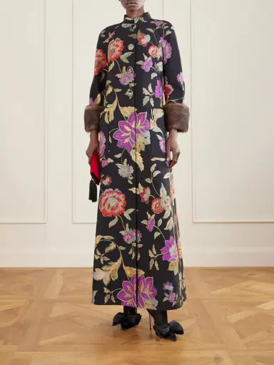 Valentino Garavani Shearling-trimmed Wool-blend Floral-brocade Coat | Thumbnail 2 Valentino Garavani Shearling-trimmed Wool-blend Floral-brocade Coat | Thumbnail 2
