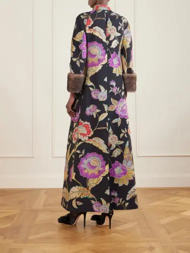 Valentino Garavani Shearling-trimmed Wool-blend Floral-brocade Coat | Thumbnail 3 Valentino Garavani Shearling-trimmed Wool-blend Floral-brocade Coat | Thumbnail 3