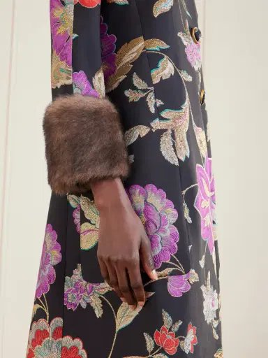Valentino Garavani Shearling-trimmed Wool-blend Floral-brocade Coat | Thumbnail 4 Valentino Garavani Shearling-trimmed Wool-blend Floral-brocade Coat | Thumbnail 4