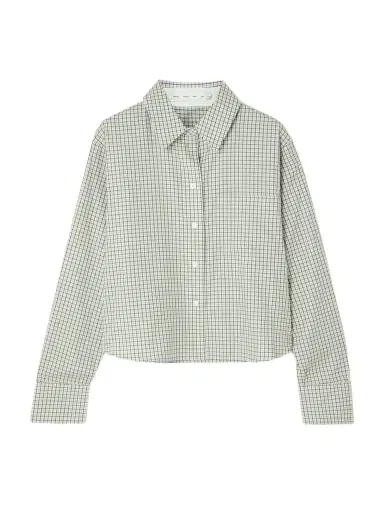 Proenza Schouler White Label Olive Cropped Checked Cotton-poplin Shirt | Thumbnail 1 Proenza Schouler White Label Olive Cropped Checked Cotton-poplin Shirt | Thumbnail 1