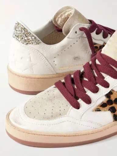 Golden Goose Ball Star Distressed Glittered Calf Hair And Suede-trimmed Leather Sneakers | Thumbnail 4 Golden Goose Ball Star Distressed Glittered Calf Hair And Suede-trimmed Leather Sneakers | Thumbnail 4