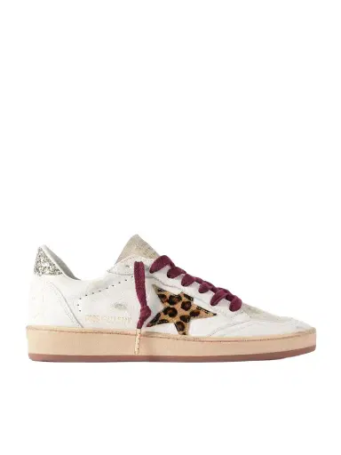 Golden Goose Ball Star Distressed Glittered Calf Hair And Suede-trimmed Leather Sneakers | Thumbnail 1 Golden Goose Ball Star Distressed Glittered Calf Hair And Suede-trimmed Leather Sneakers | Thumbnail 1