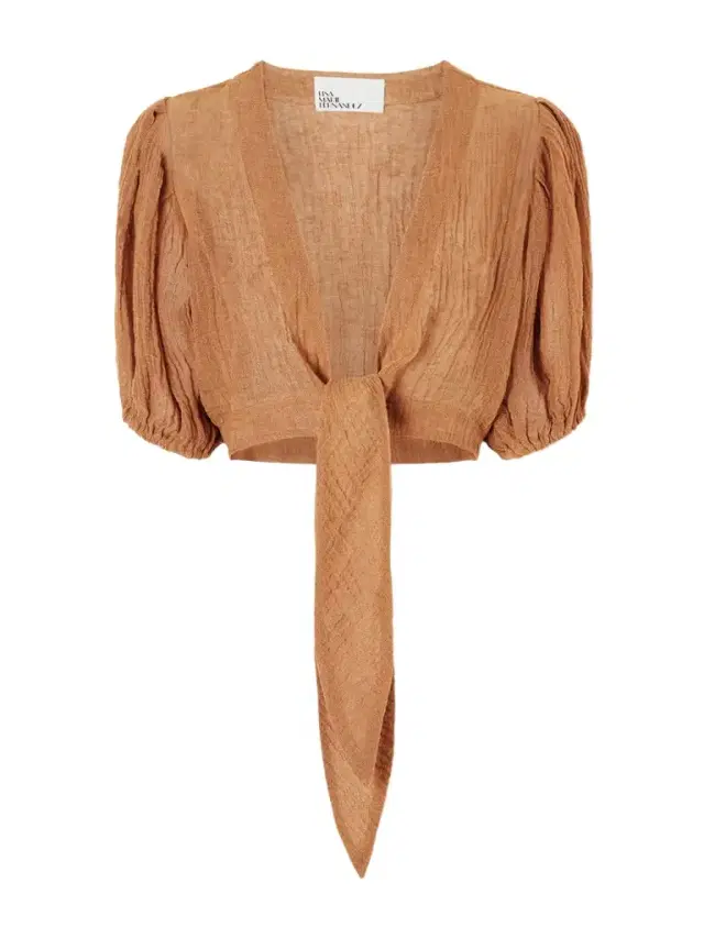 Pouf Cropped Linen-blend Gauze Wrap Top