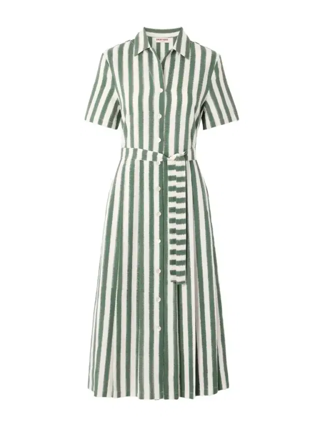 Claudia Belted Striped Cotton Midi Dress