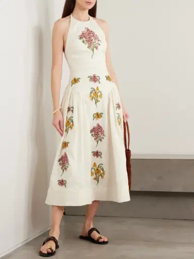 Agua by Agua Bendita Balsa Embellished Embroidered Linen Halterneck Midi Dress | Thumbnail 2 Agua by Agua Bendita Balsa Embellished Embroidered Linen Halterneck Midi Dress | Thumbnail 2