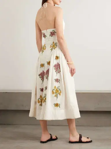 Agua by Agua Bendita Balsa Embellished Embroidered Linen Halterneck Midi Dress | Thumbnail 3 Agua by Agua Bendita Balsa Embellished Embroidered Linen Halterneck Midi Dress | Thumbnail 3