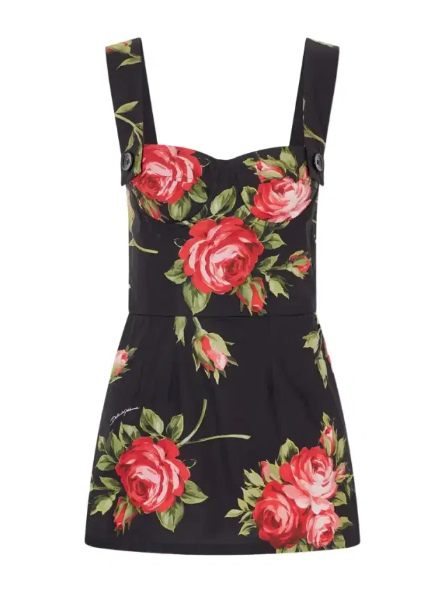 Floral-print Cotton Bustier Mini Dress