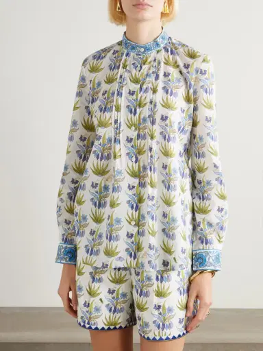 Emporio Sirenuse Chiara Celestine Pleated Floral-print Cotton-voile Shirt | Thumbnail 3 Emporio Sirenuse Chiara Celestine Pleated Floral-print Cotton-voile Shirt | Thumbnail 3