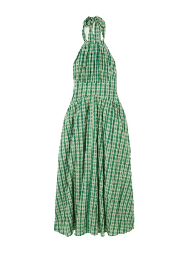 Halter In The Name Of Love Gathered Checked Seersucker Halterneck Midi Dress