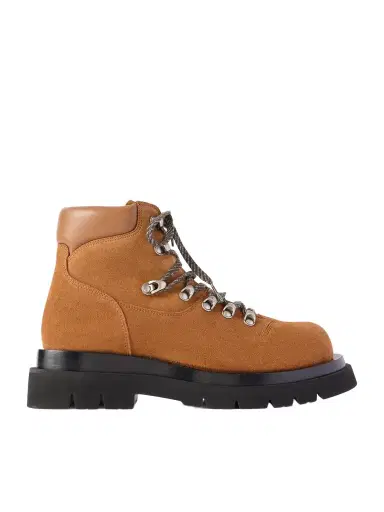 Bottega Veneta Lace-up Leather-trimmed Suede Ankle Boots | Thumbnail 1 Bottega Veneta Lace-up Leather-trimmed Suede Ankle Boots | Thumbnail 1