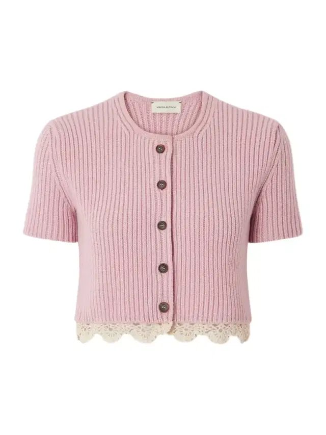 Cropped Crochet-trimmed Ribbed-knit Cashmere Cardigan