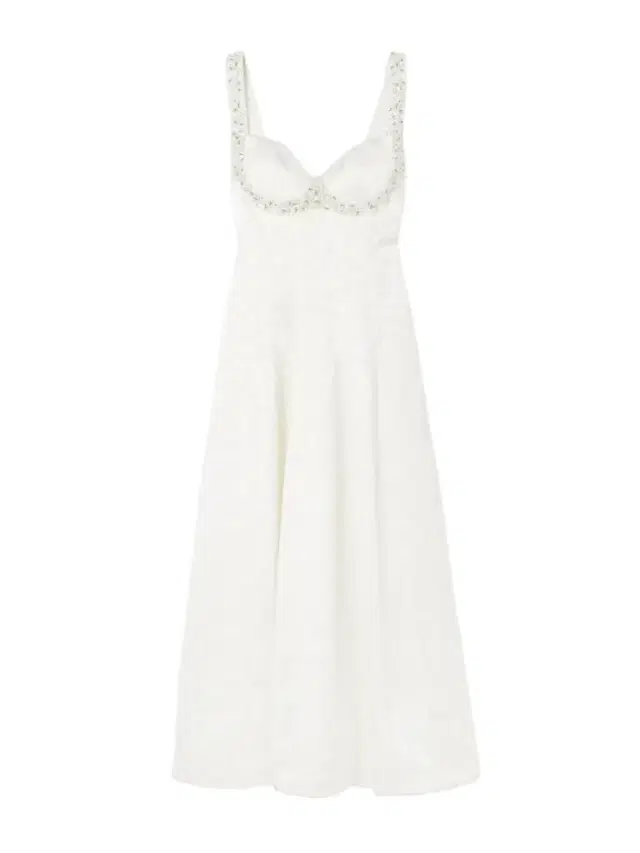 Charlotte Embellished Pleated Satin-jacquard Midi Dress
