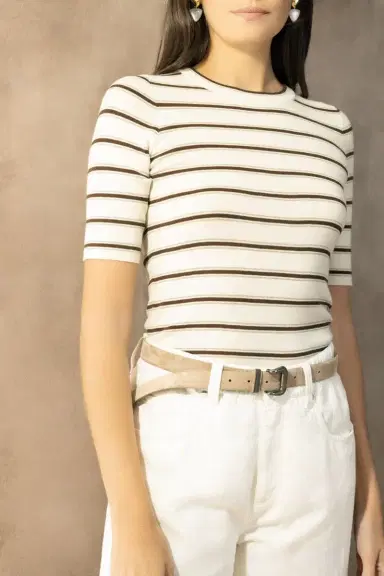Brunello Cucinelli Short Sleeve Striped Knit | Thumbnail 2