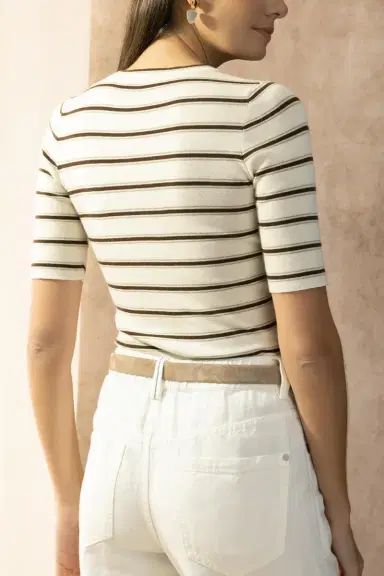 Brunello Cucinelli Short Sleeve Striped Knit | Thumbnail 3