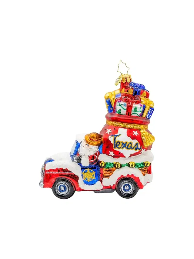 Lone Star Santa Cruiser Glass Ornament