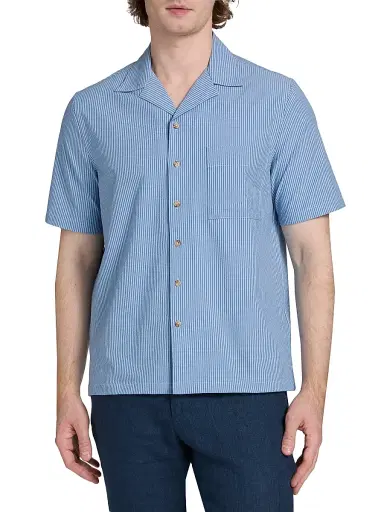 Saks Fifth Avenue Men's COLLECTION Tonal Microstripe Camp Shirt - Storm - Size XXL | Thumbnail 3 Saks Fifth Avenue Men's COLLECTION Tonal Microstripe Camp Shirt - Storm - Size XXL | Thumbnail 3