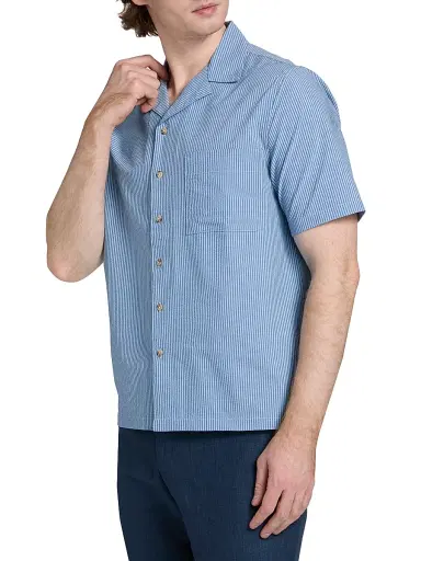 Saks Fifth Avenue Men's COLLECTION Tonal Microstripe Camp Shirt - Storm - Size XXL | Thumbnail 4 Saks Fifth Avenue Men's COLLECTION Tonal Microstripe Camp Shirt - Storm - Size XXL | Thumbnail 4