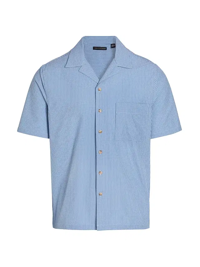 Men's COLLECTION Tonal Microstripe Camp Shirt - Storm