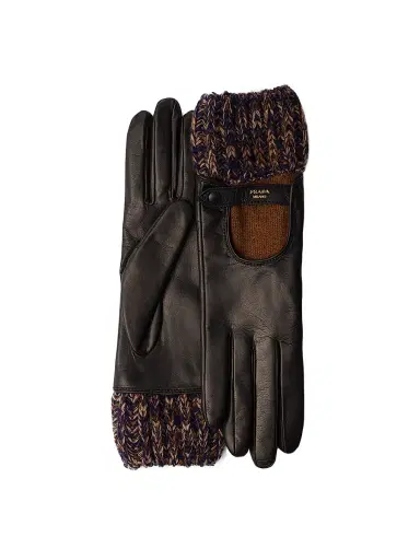 Prada Women's Nappa Leather and Mélange Knit Gloves - Brown | Thumbnail 5 Prada Women's Nappa Leather and Mélange Knit Gloves - Brown | Thumbnail 5