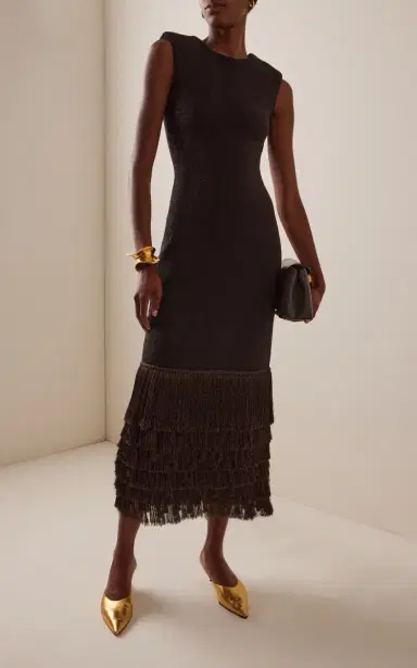 Aje Breeze Fringed Metallic-Knit Midi Dress | Thumbnail 2