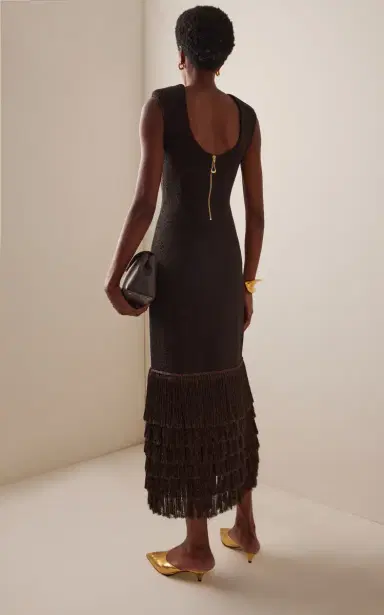 Aje Breeze Fringed Metallic-Knit Midi Dress | Thumbnail 4