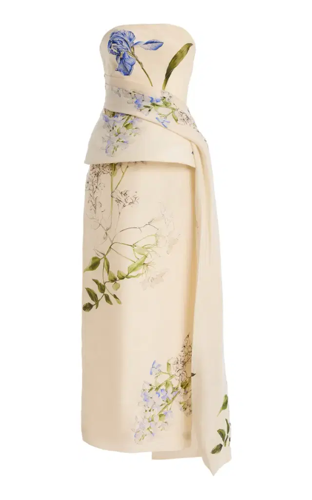 Monique Lhuillier Strapless Draped Peplum Silk Gown